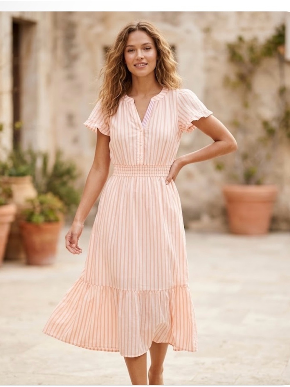 LOFT Orange and Cream Striped Top